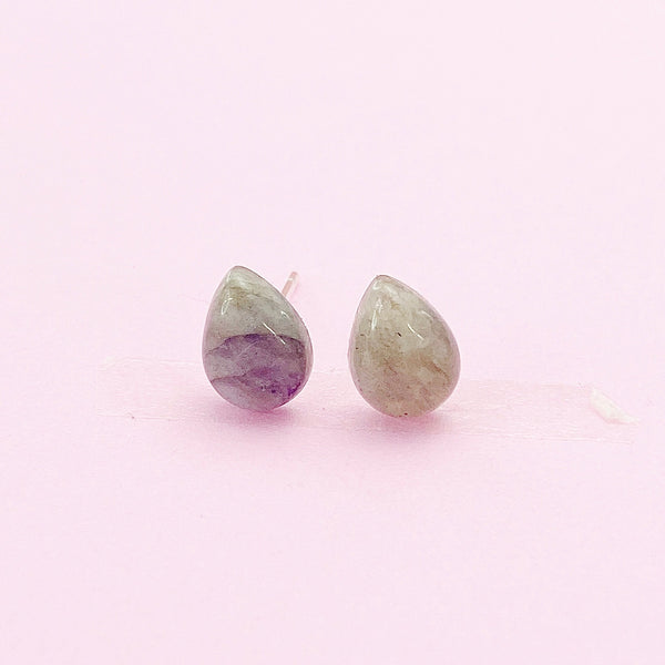 Sterling Silver Natural Labradorite Teardrop Stud Earrings, N5623