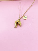 Gold Fortune Cookie Charm Necklace, Fortune Cookie Charm, Luck Fortune Gift, Personalized Customized Monogram, N468