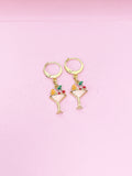 Gold Pink Orange Cherry Cocktail Earrings, N3176