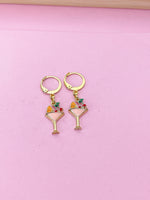 Gold Pink Orange Cherry Cocktail Earrings, N3176