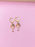 Gold Pink Orange Cherry Cocktail Earrings, N3176