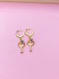 Gold Pink Orange Cherry Cocktail Earrings, N3176