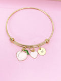 Gold Peach Pink Heart Bracelet, Girlfriend Gift from Boyfriends, Personalized Initial Gift, N4471