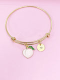 Gold Peach Bracelet, Personalized Initial Gift, Pink Peach, N1236F