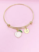 Gold Peach Bracelet, Personalized Initial Gift, Pink Peach, N1236F