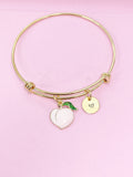 Gold Peach Bracelet, Personalized Initial Gift, Pink Peach, N1236F