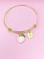 Gold Peach Bracelet, Personalized Initial Gift, Pink Peach, N1236F