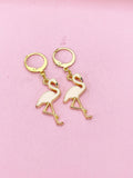 Gold Flamingo Charm Earrings, Flamingo Charm, Pink Bird Jewelry, Miniature Jewelry, N2695