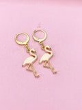 Gold Flamingo Charm Earrings, Flamingo Charm, Pink Bird Jewelry, Miniature Jewelry, N2695