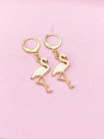 Gold Flamingo Charm Earrings, Flamingo Charm, Pink Bird Jewelry, Miniature Jewelry, N2695