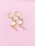 Gold Flamingo Charm Earrings, Flamingo Charm, Pink Bird Jewelry, Miniature Jewelry, N2695