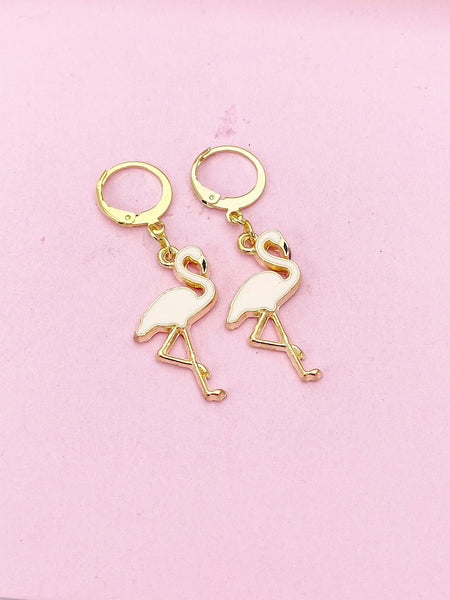 Gold Flamingo Charm Earrings, Flamingo Charm, Pink Bird Jewelry, Miniature Jewelry, N2695