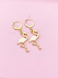 Gold Flamingo Charm Earrings, Flamingo Charm, Pink Bird Jewelry, Miniature Jewelry, N2695