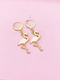 Gold Flamingo Charm Earrings, Flamingo Charm, Pink Bird Jewelry, Miniature Jewelry, N2695