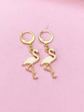 Gold Flamingo Charm Earrings, Flamingo Charm, Pink Bird Jewelry, Miniature Jewelry, N2695