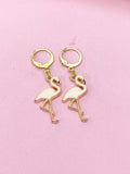 Gold Flamingo Charm Earrings, Flamingo Charm, Pink Bird Jewelry, Miniature Jewelry, N2695