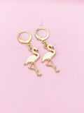 Gold Flamingo Charm Earrings, Flamingo Charm, Pink Bird Jewelry, Miniature Jewelry, N2695
