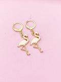 Gold Flamingo Charm Earrings, Flamingo Charm, Pink Bird Jewelry, Miniature Jewelry, N2695