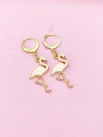 Gold Flamingo Charm Earrings, Flamingo Charm, Pink Bird Jewelry, Miniature Jewelry, N2695