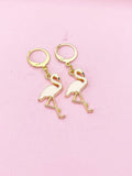 Gold Flamingo Charm Earrings, Flamingo Charm, Pink Bird Jewelry, Miniature Jewelry, N2695