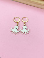 Gold Octopus Earrings, Cute Sea Blue Octopus Jewelry, N3252