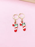 Gold Candy Cane Christmas Earrings, Holiday Sweet Jewelry