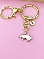 Gold Pig Charm Keychain, Farm Animal Charm, Personalized Keychain, Initial Charm, N2275
