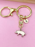 Gold Pig Charm Keychain, Personalized Initial Charm