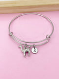 Silver Llama Charm Bangle Bracelet, Initial Charm