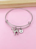 Silver Llama Charm Bangle Bracelet, Initial Charm