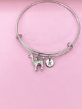 Silver Llama Charm Bangle Bracelet, Initial Charm
