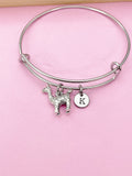Silver Llama Charm Bangle Bracelet, Initial Charm