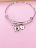 Silver Llama Charm Bangle Bracelet, Initial Charm