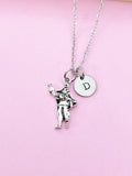 Silver Fisherman Charm Necklace, Man Holding Fish Charm, Fishing Charm Necklace, Personalized Christmas Gift, N784