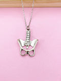Silver Anatomy Pelvis Charm Necklace, Anatomical Spine