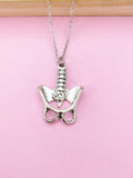 Silver Anatomy Pelvis Charm Necklace, Anatomical Spine