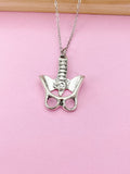 Silver Anatomy Pelvis Charm Necklace, Anatomical Spine