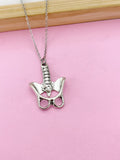 Silver Anatomy Pelvis Charm Necklace, Anatomical Spine