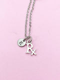 Rx Necklace, Silver Rx Charm, Pharmacist Gift, Graduation Gifts, Pharmacist Necklace, Medical Drugstore Gift, Pharmacy Student Gift, N2239A