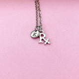Rx Necklace, Silver Rx Charm, Pharmacist Gift, Graduation Gifts, Pharmacist Necklace, Medical Drugstore Gift, Pharmacy Student Gift, N2239A