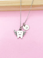 Silver Tooth with Wings Charm Necklace, N120