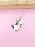 Silver Tooth with Wings Charm Necklace, N120
