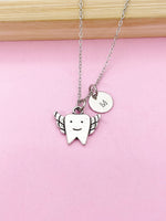 Silver Tooth with Wings Charm Necklace, N120