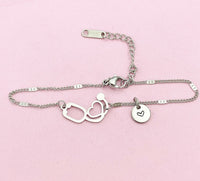 Silver Stainless Steel Stethoscope Heart Bracelet, Gold in Option, Medical Device Charm, Doctor Nurse Gift, Medical Student Gift, N5627
