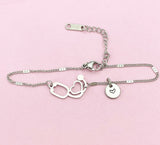 Silver Stainless Steel Stethoscope Heart Bracelet, Gold in Option, Medical Device Charm, Doctor Nurse Gift, Medical Student Gift, N5627