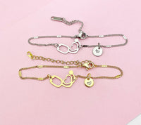 Stainless Steel Stethoscope Heart Bracelet in Gold or Silver, N5628