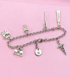 Dentist Charm Bracelet, Initial, Tooth, Floss, Caduceus, N3387