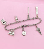 Dentist Charm Bracelet, Initial, Tooth, Floss, Caduceus, N3387