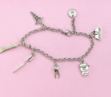 Dentist Charm Bracelet, Initial, Tooth, Floss, Caduceus, N3387