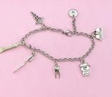Dentist Charm Bracelet, Initial, Tooth, Floss, Caduceus, N3387